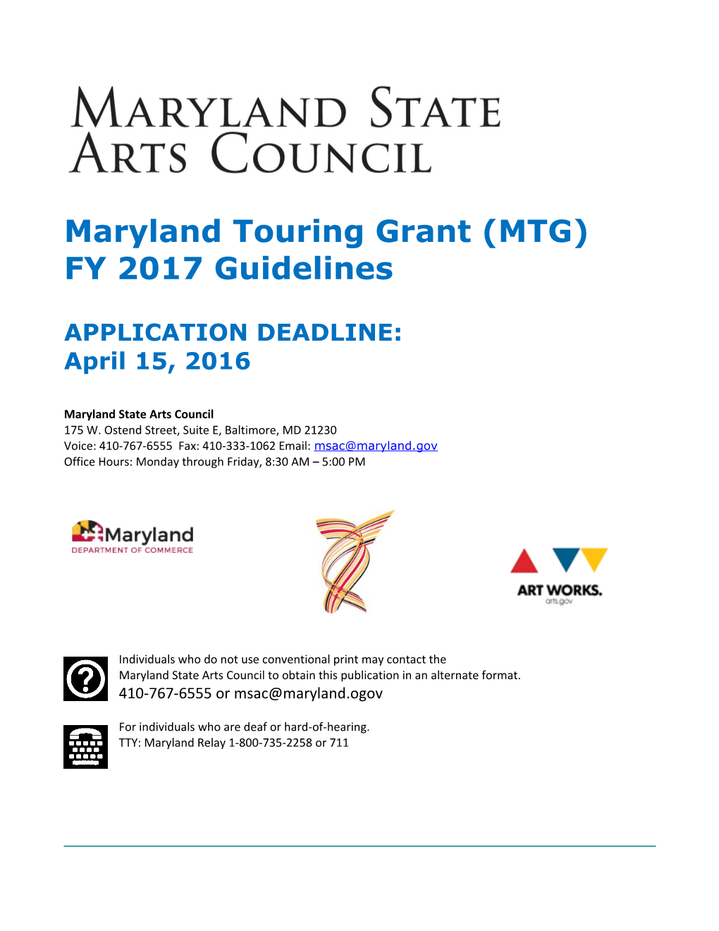 Maryland Touring Grant (MTG) s1