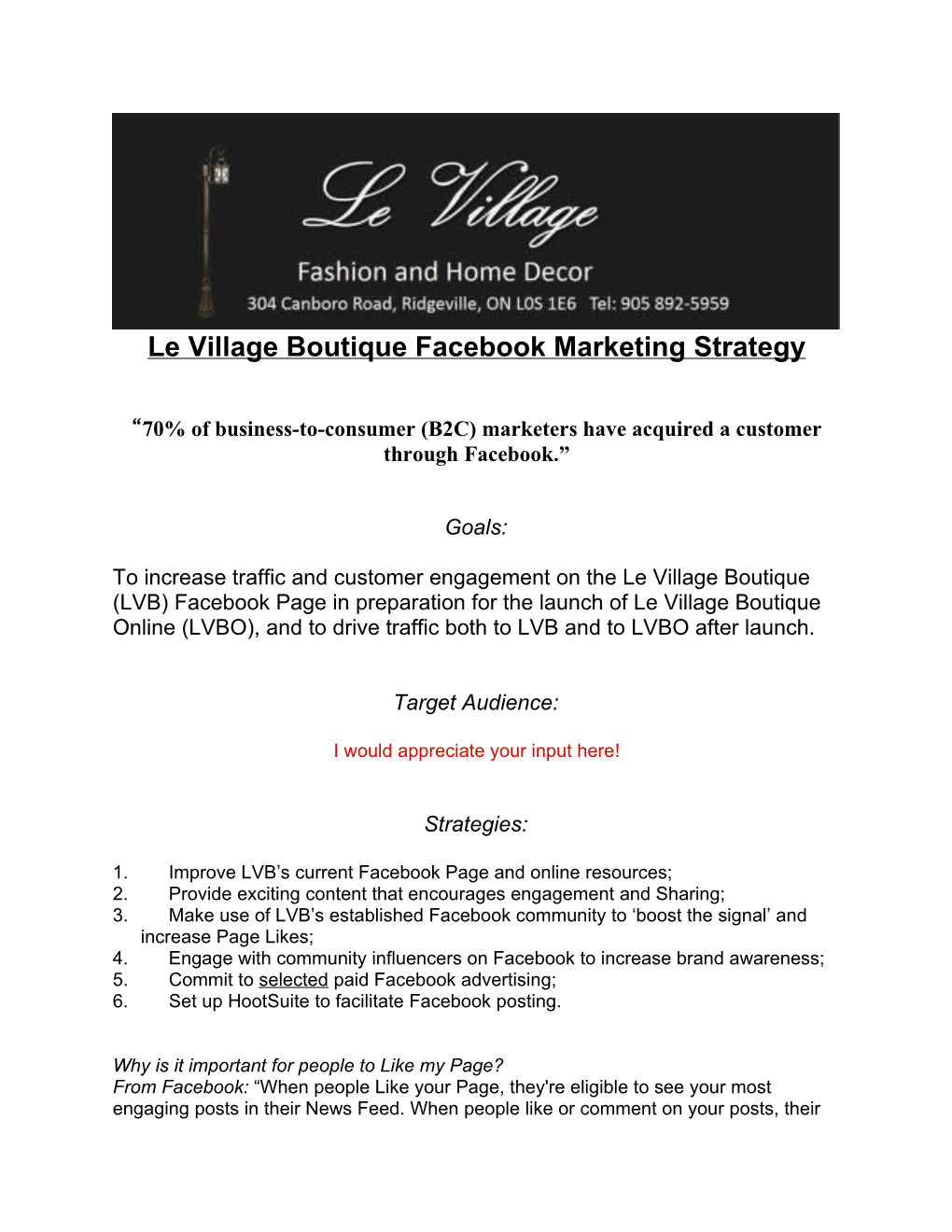 Le Village Boutique Facebook Marketing Strategy