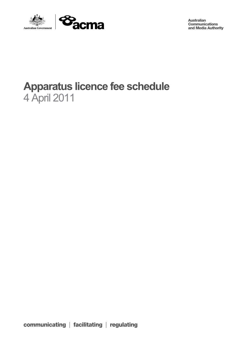 2011 Apparatus Licence Fee Schedule