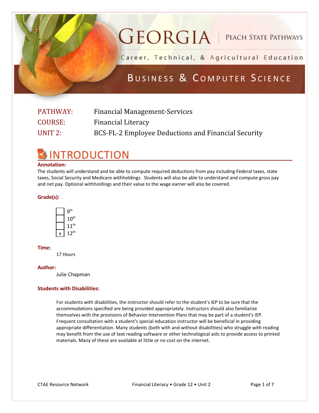 UNIT 2: BCS-FL-2 Employee Deductions and Financial Security