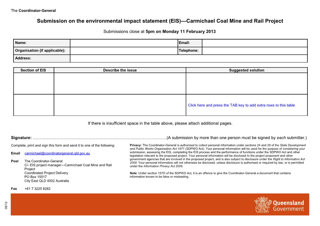 Carmichael Coal Mine and Rail Project - EIS Submission Form