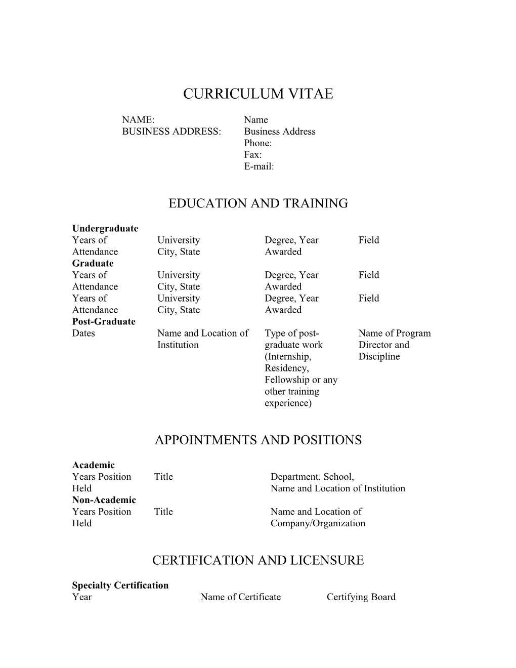 GSPH Formatted CV Template