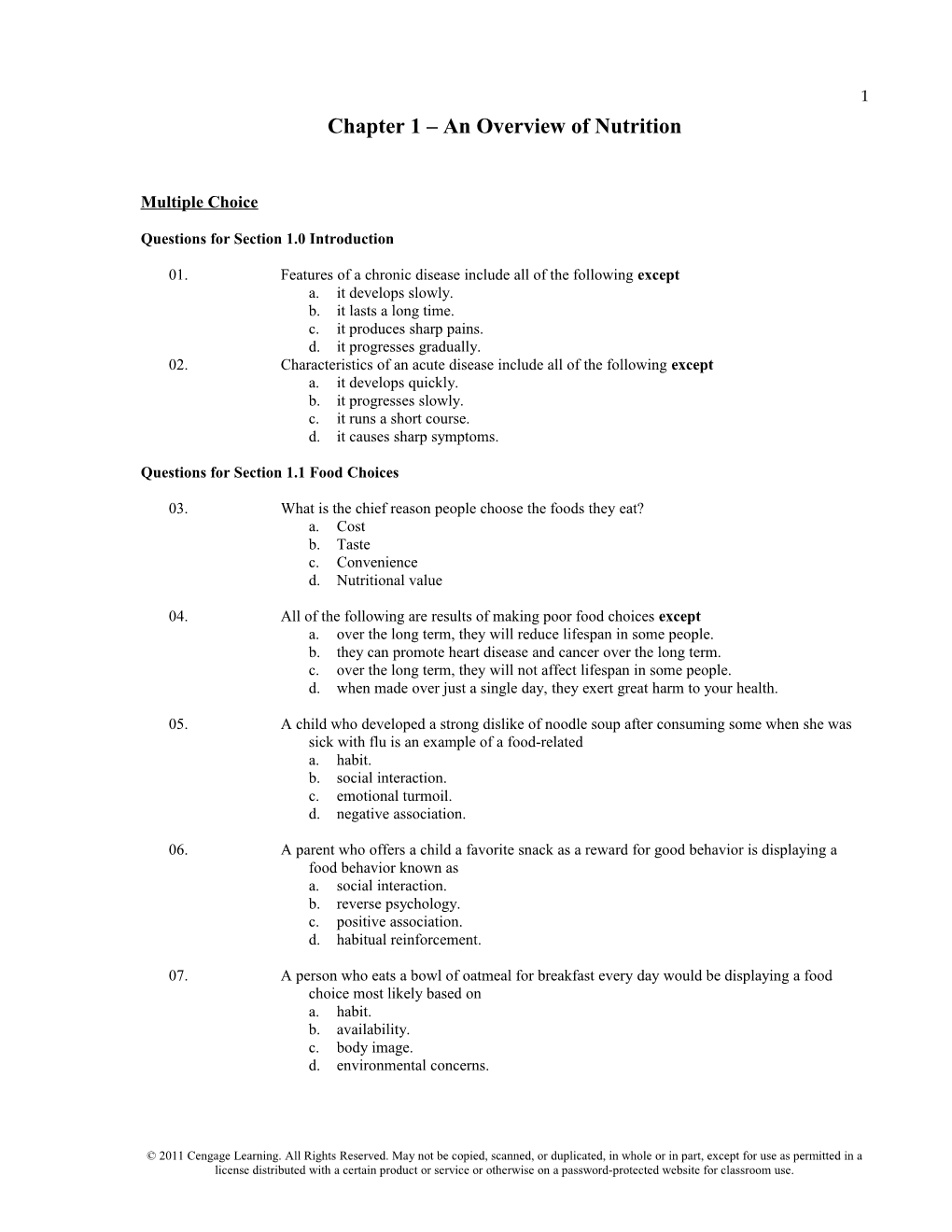 Chapter 1 an Overview of Nutrition