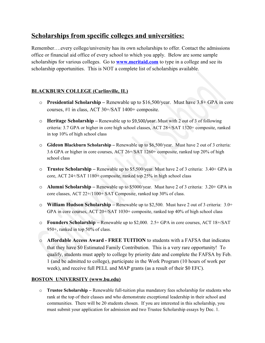 Scholarships from Specific Colleges and Universities s1