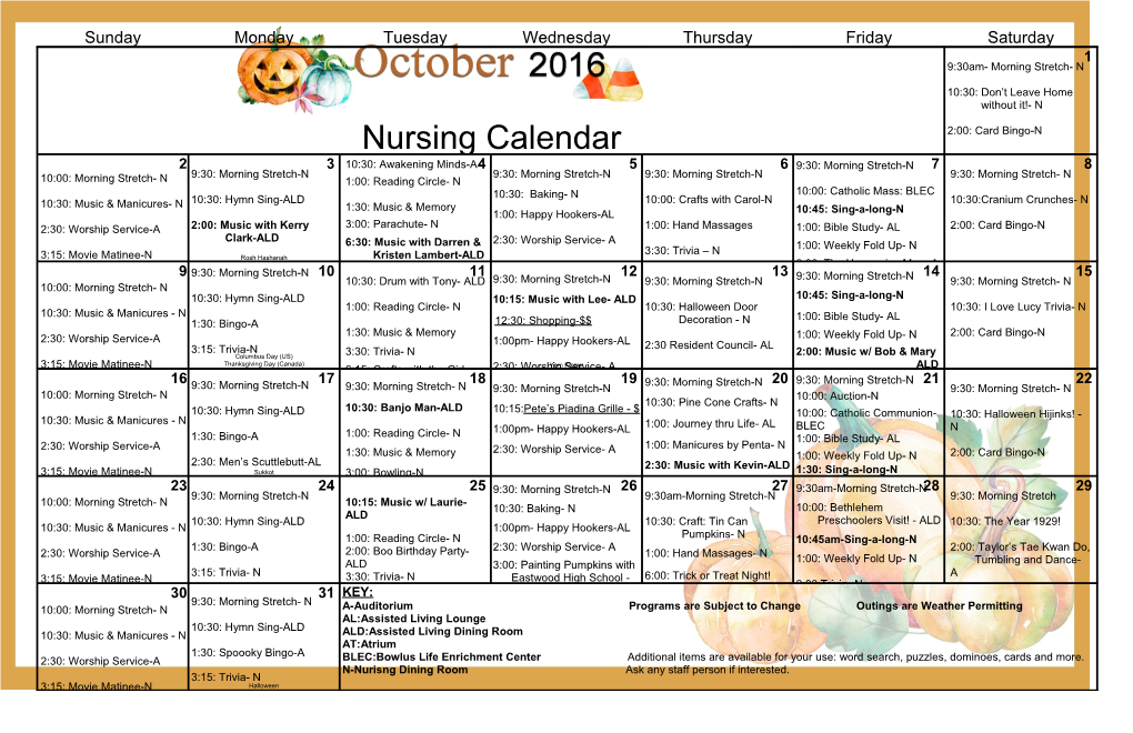 Nursing Calendar