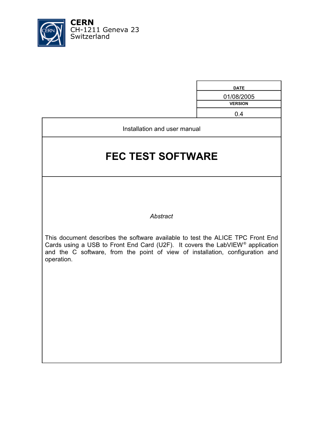 Fec Test Program Based in U2f