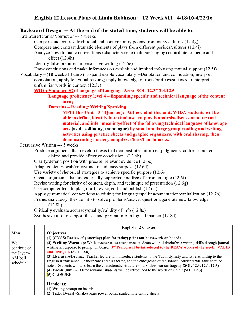 Lesson Plans of Linda Robinson: Week #1 9/4/07-9/7/07 s1