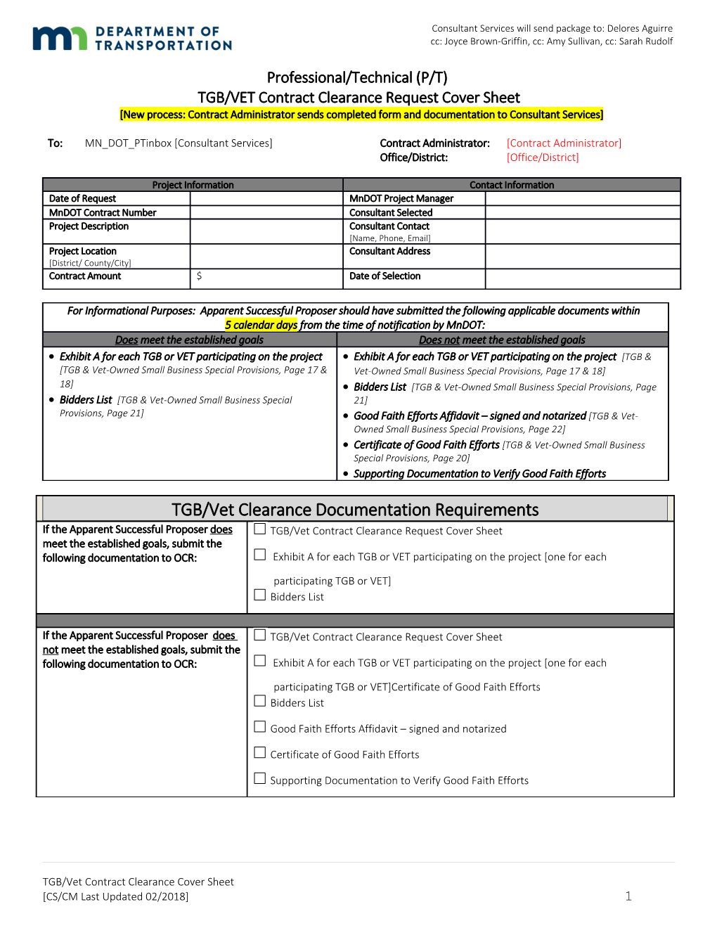 TGB/VET Contract Clearance Request Cover Sheet