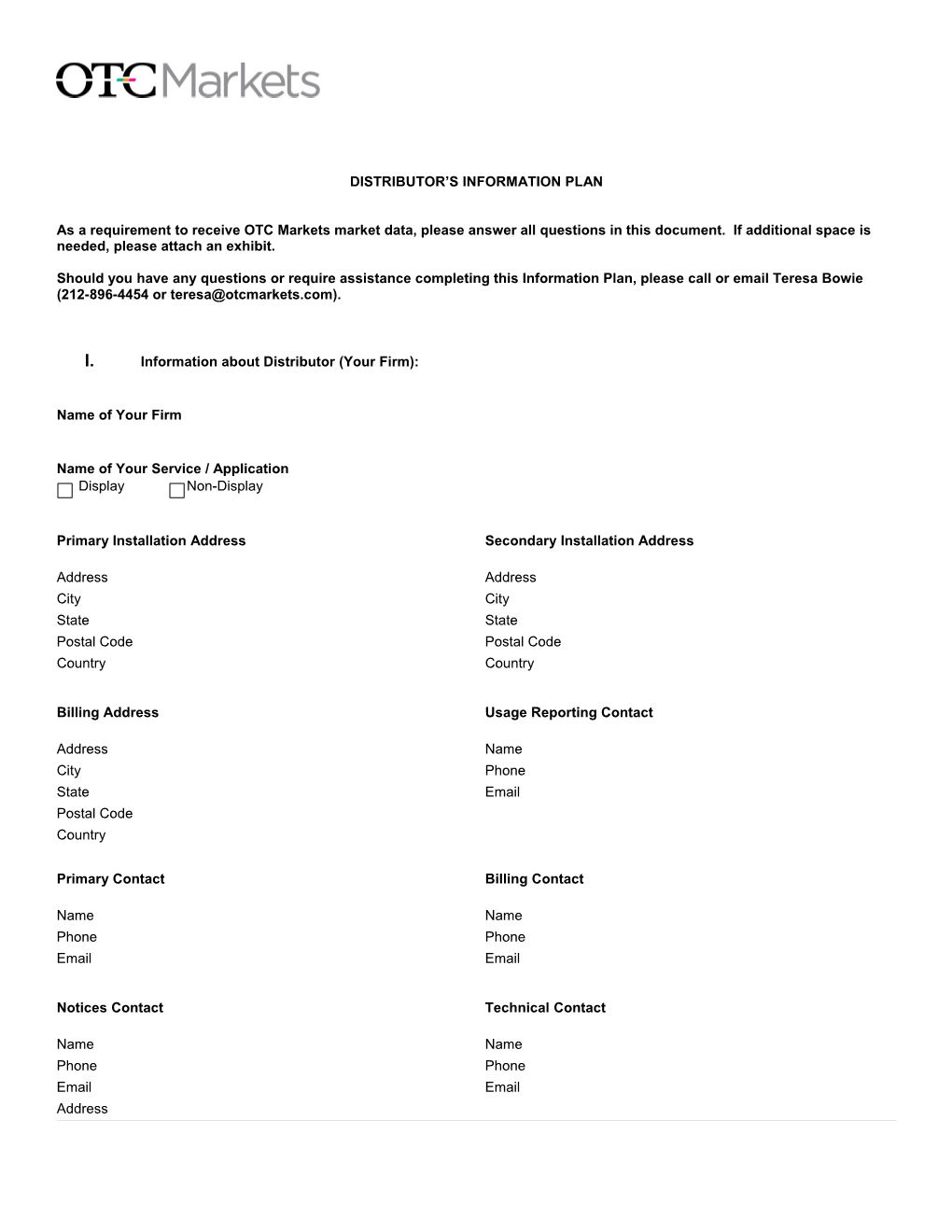 Distributor S Information Plan