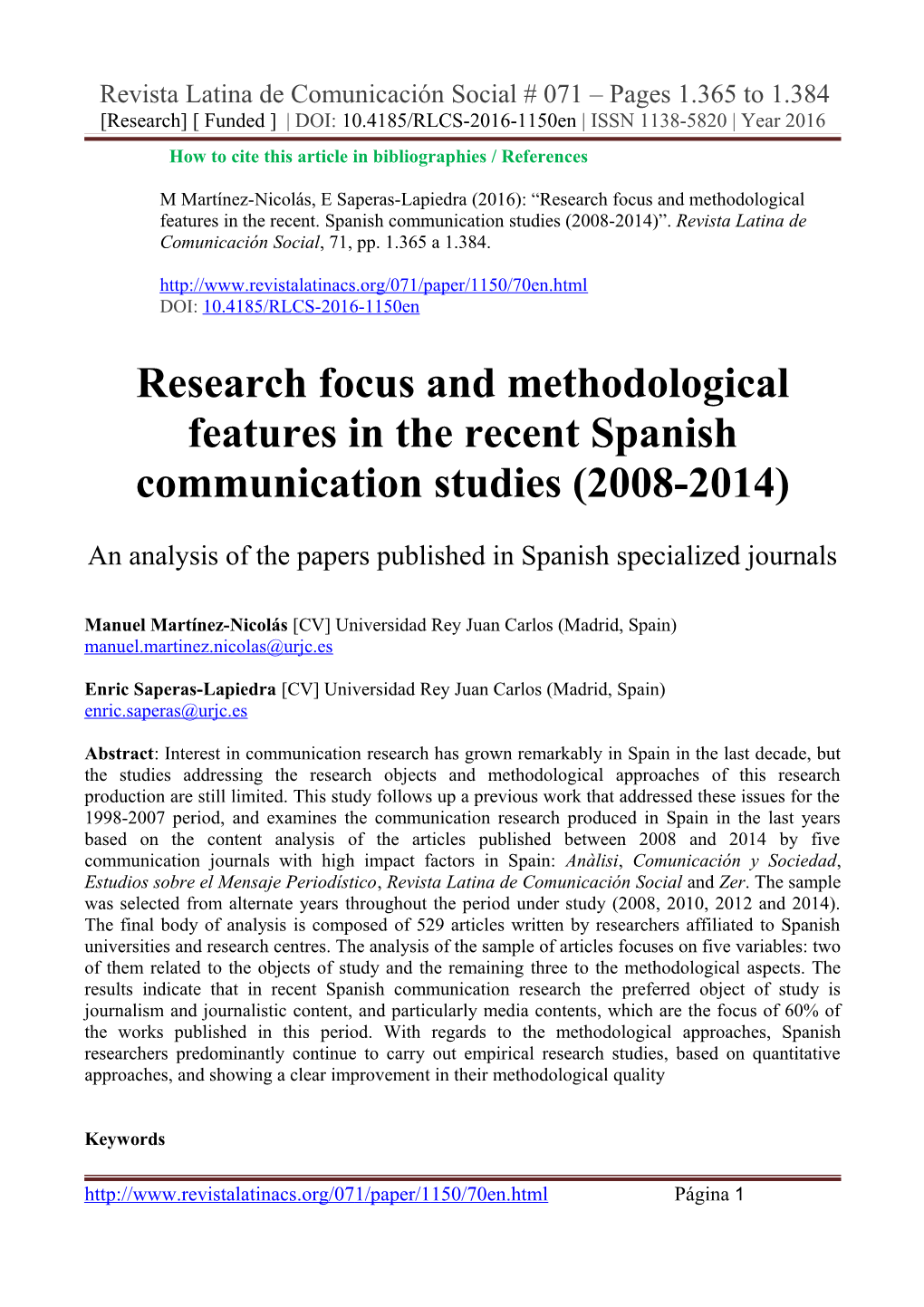 Diez Años De Investigación Sobre Comunicación