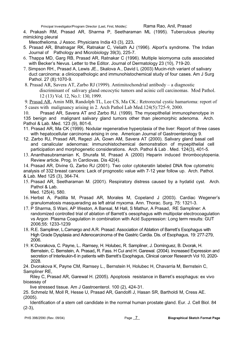 PHS 398 (Rev. 9/04), Biographical Sketch Format Page s16