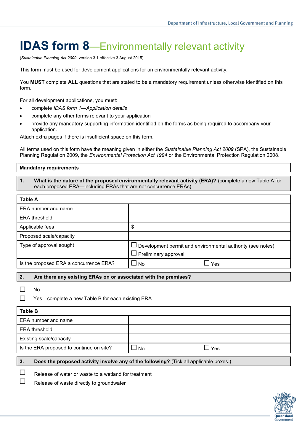 IDAS Form 8 - Environmentally Relevant Activity