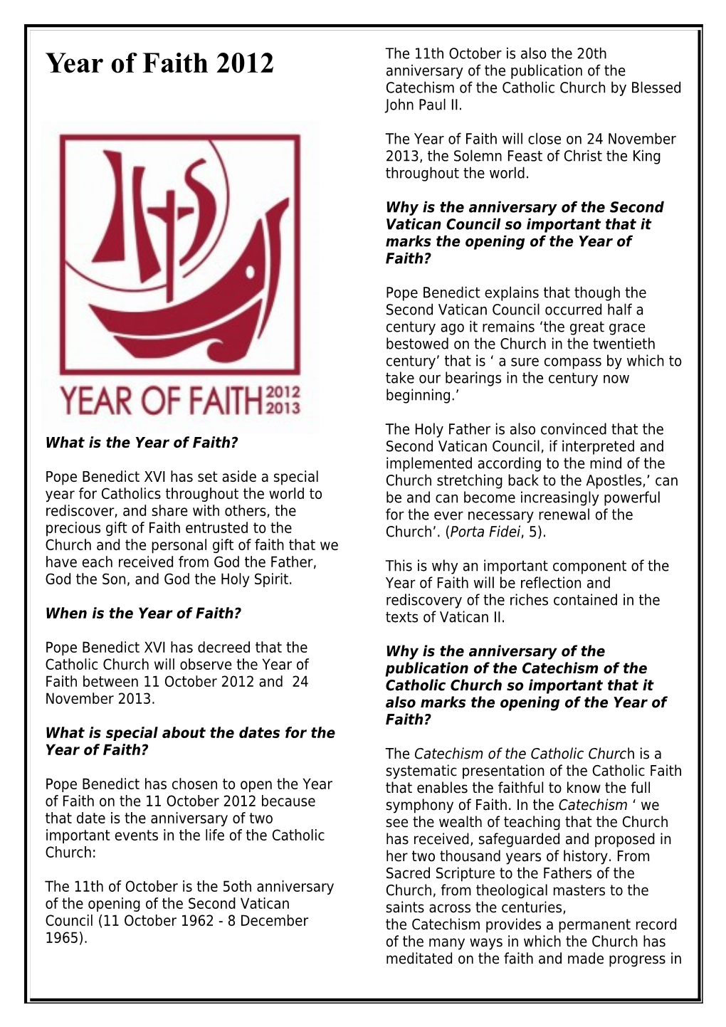 What Is the Year of Faith?