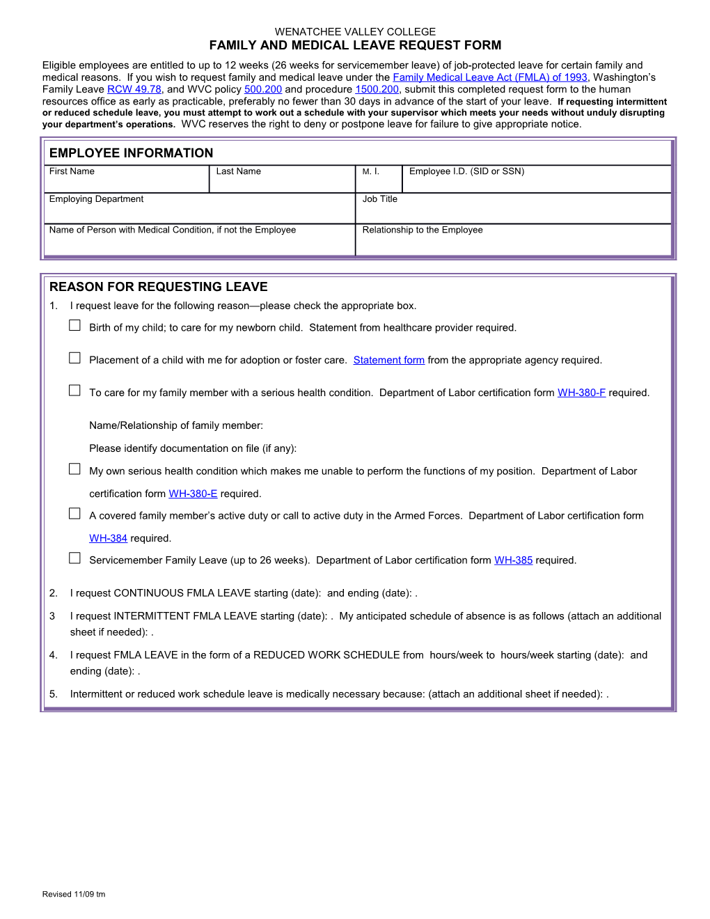 Family and Medical Leave Request Form