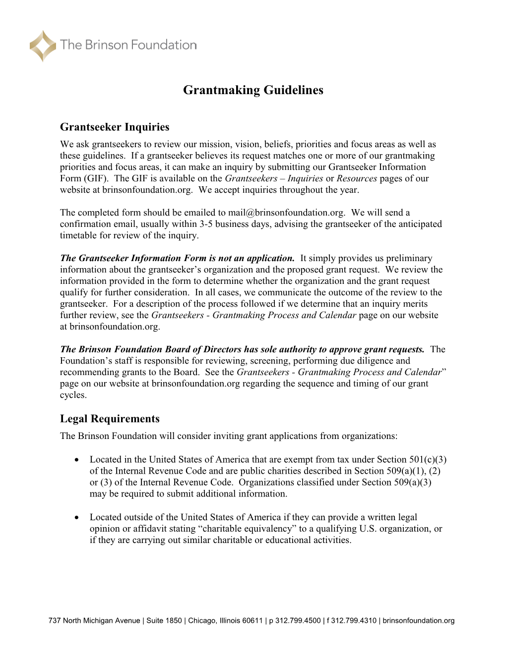 Grantmaking Guidelines