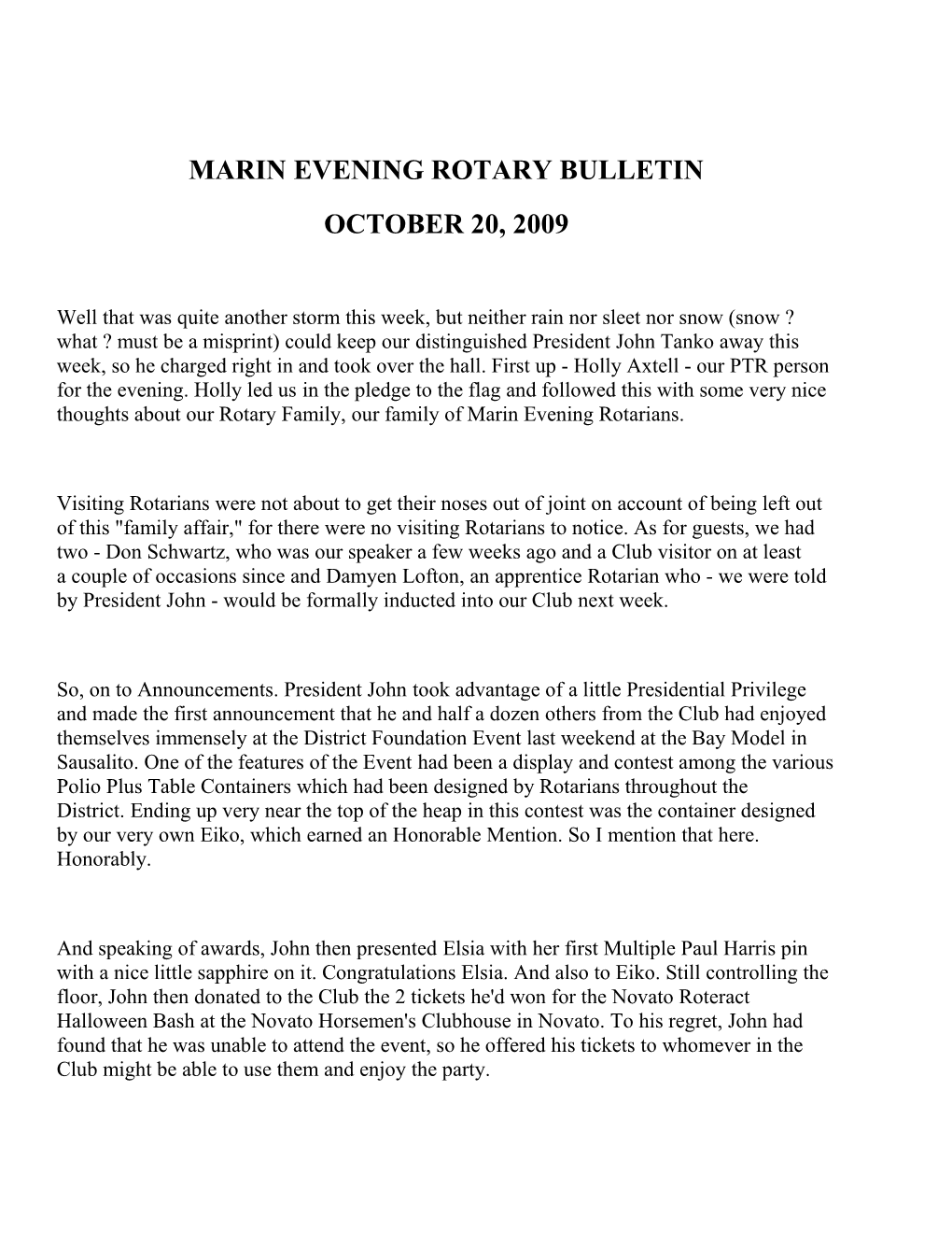 Marin Evening Rotary Bulletin