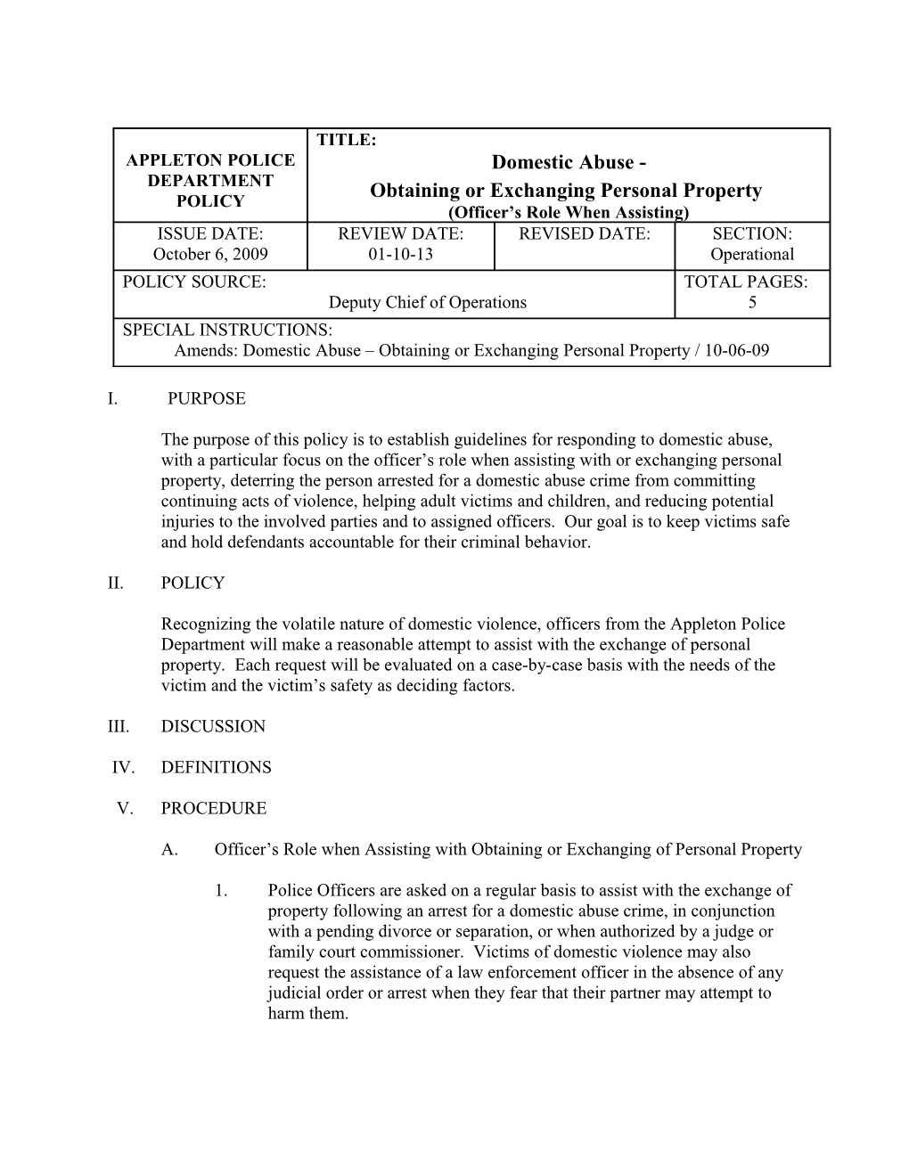 Issued Date: October 2009 Obtaining Or Exchanging Personal Property Page 5 of 5