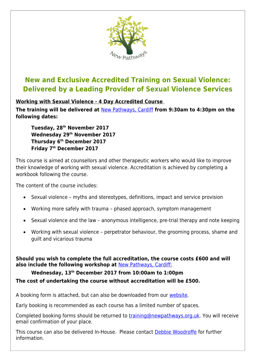 Working with Sexual Violence - 4 Day Accredited Course