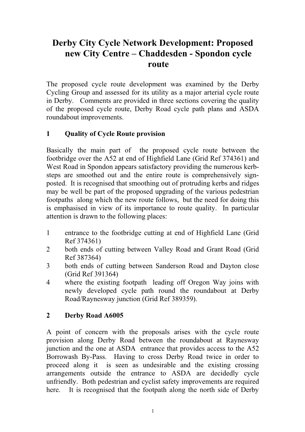 Derby City Cycle Network Development: City Centre Spondon