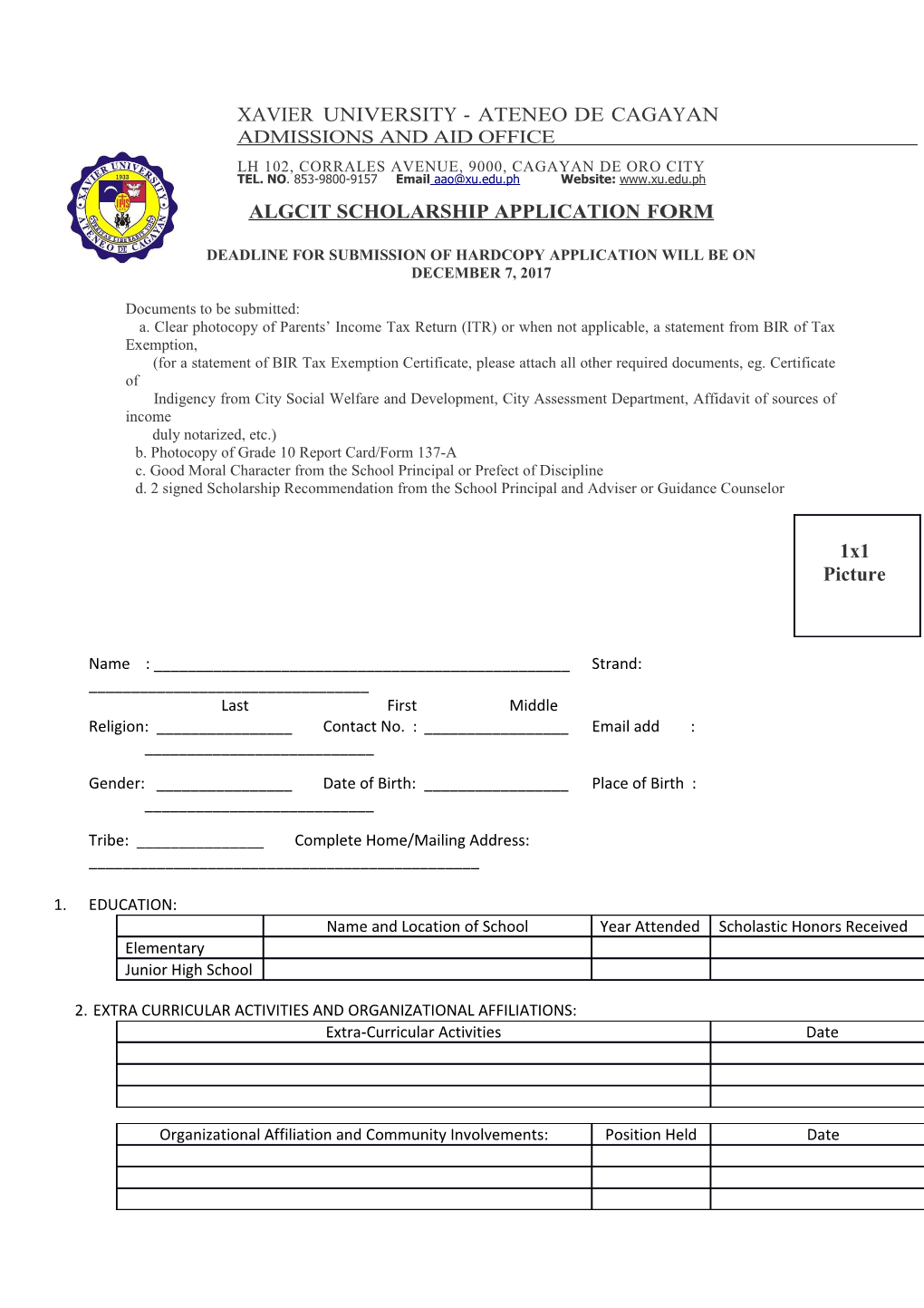 Algcit Scholarship Application Form