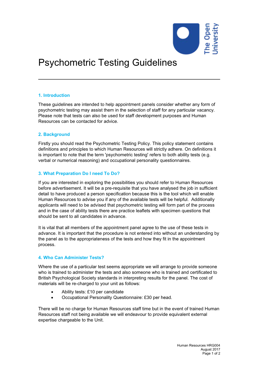 Psychometric Testing Guidelines HRG004