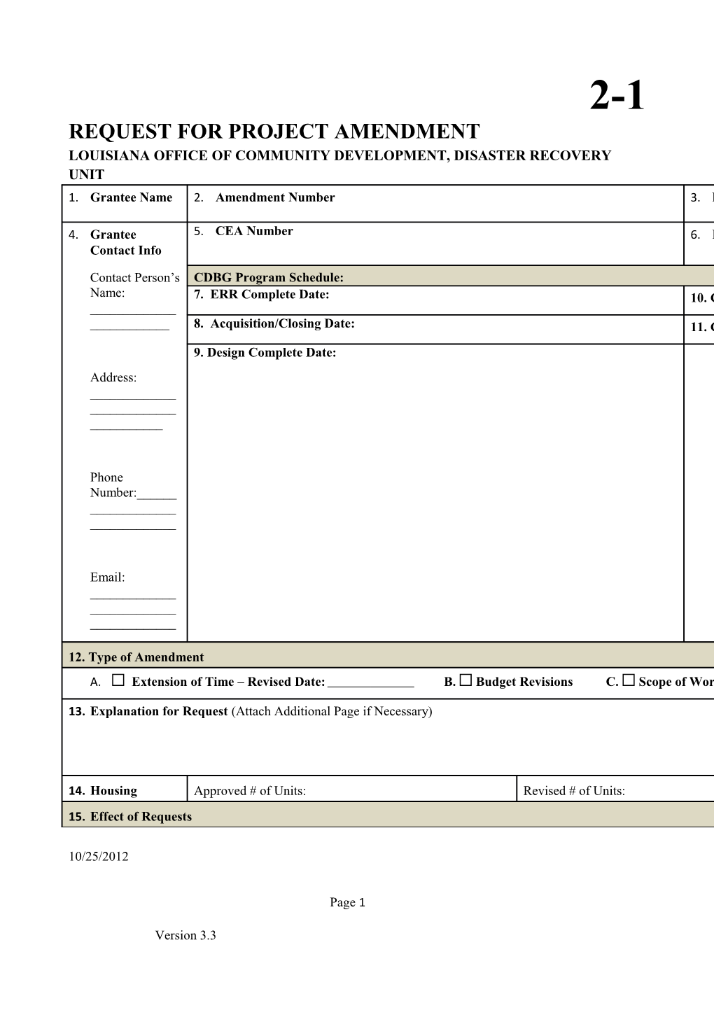 Exhibit 2-1 - Project Amendment Request