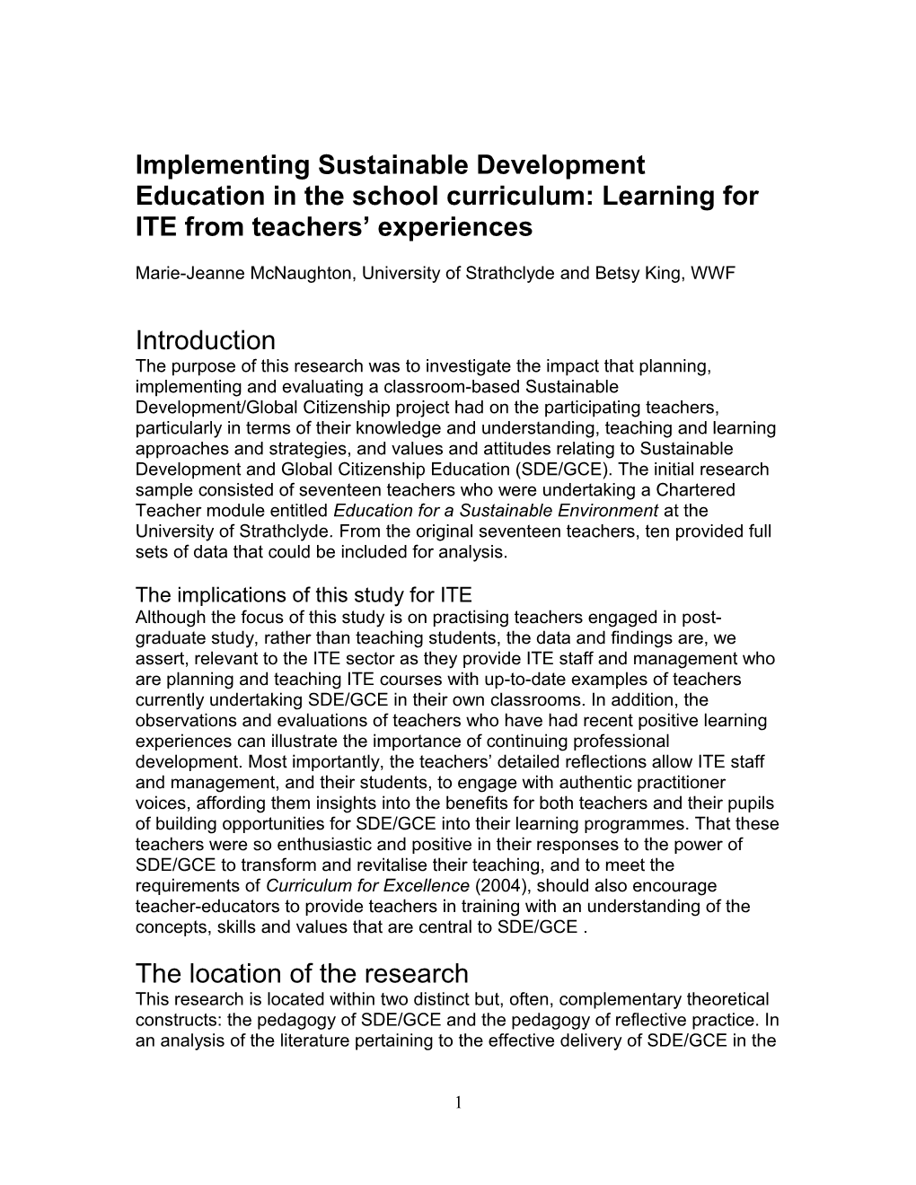 Implementing Sustainable Development Education in the School Curriculum: Learning For