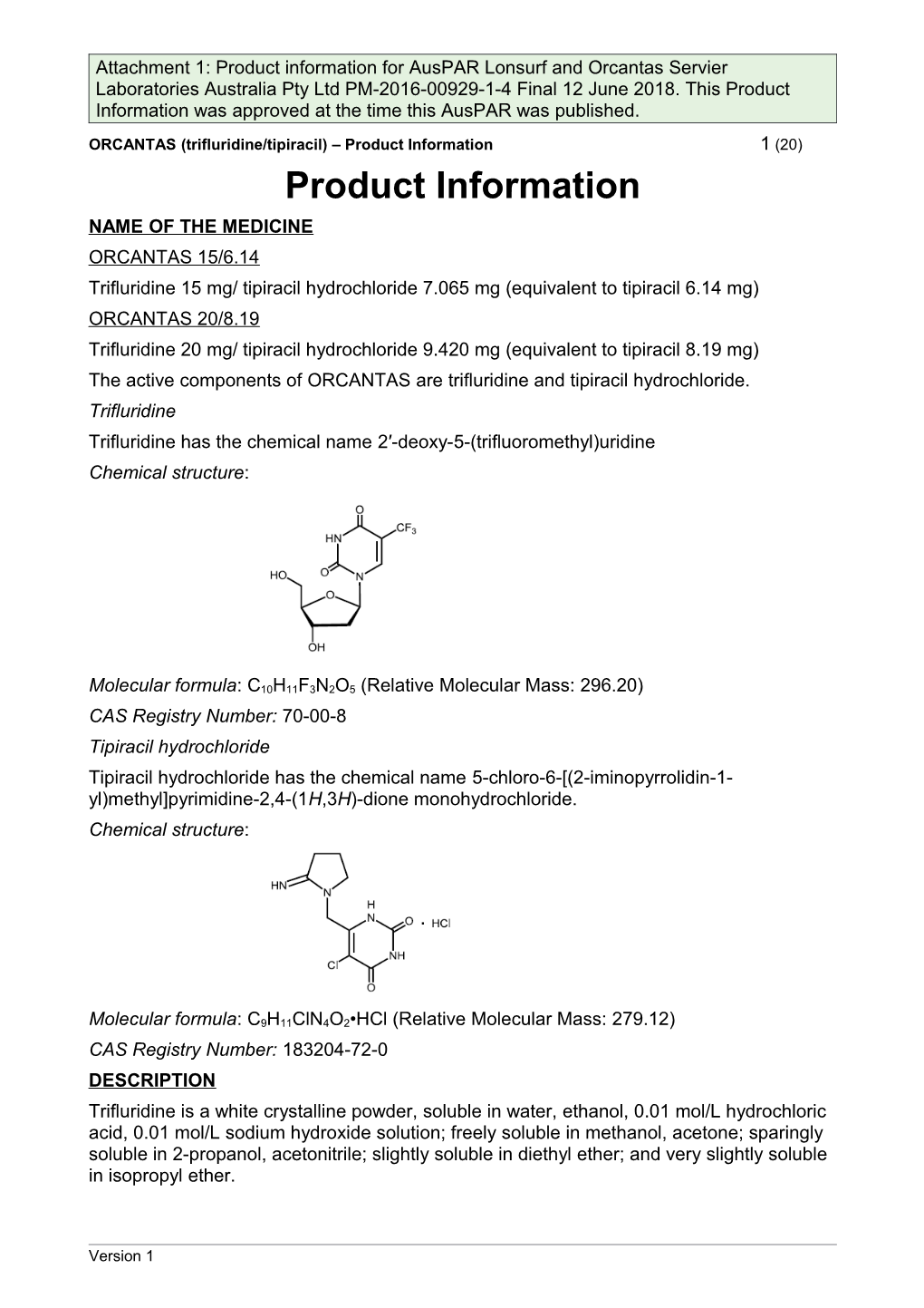 Auspar Attachment 1: Product Information: Trifluridine/Tipiracil