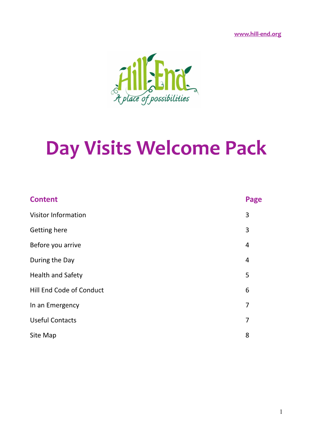 Day Visitswelcome Pack