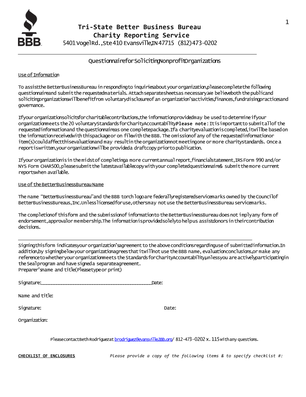 Questionnaire for Soliciting Nonprofit Organizations