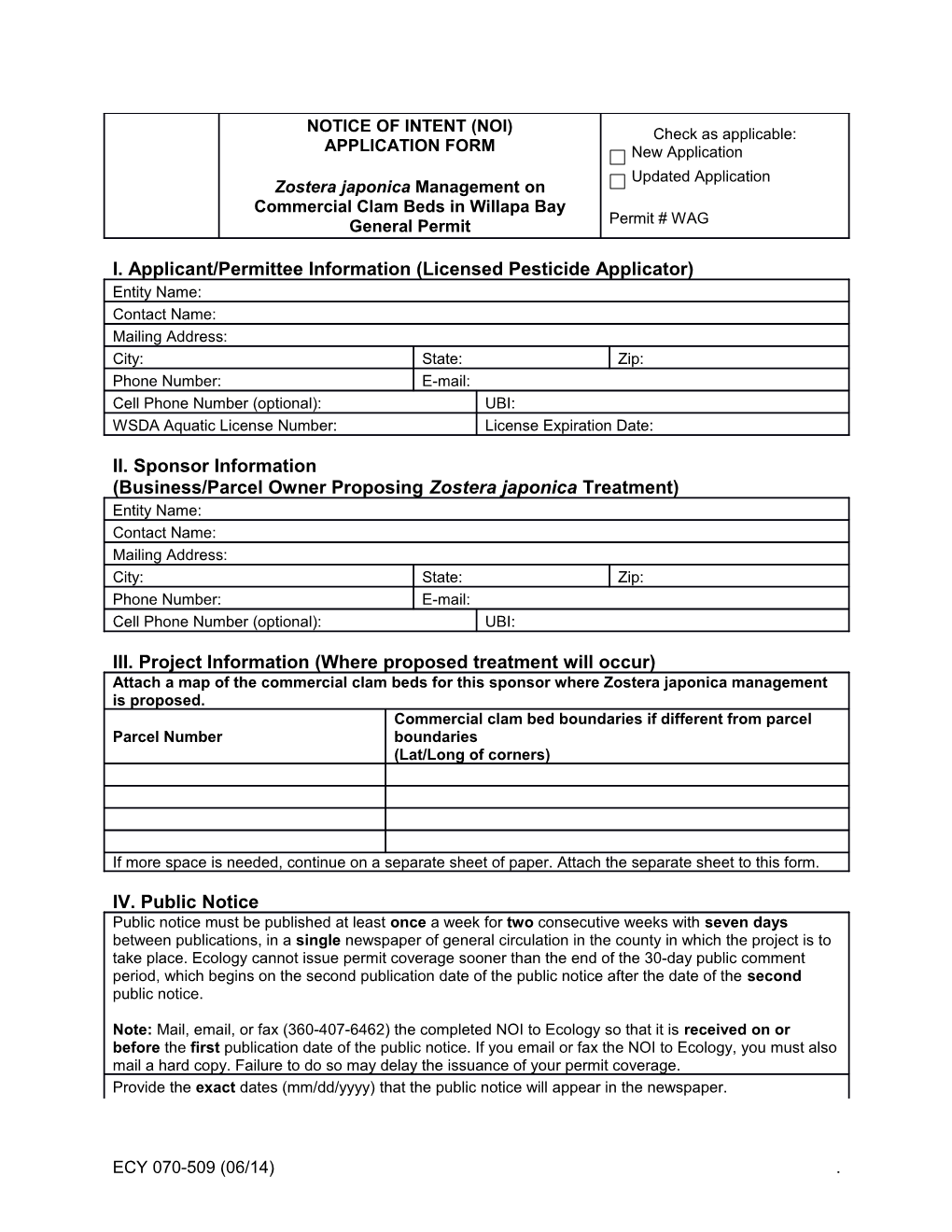 Notice of Intent (NOI) Application Form