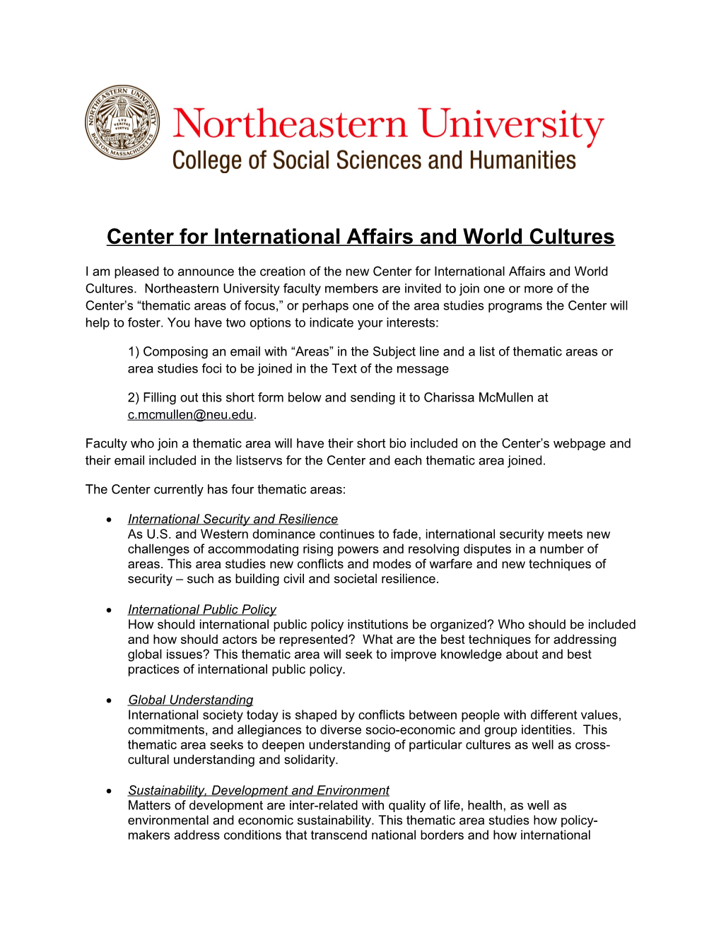 Center for International Affairs and World Cultures