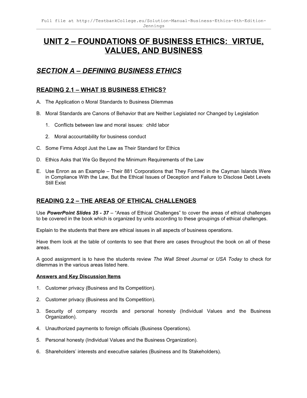 Unit 2 Foundations of Business Ethics: Virtue, Values, and Business s1