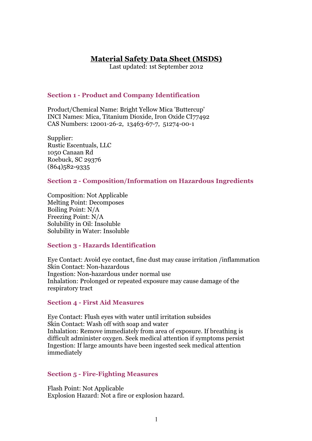 Material Safety Data Sheet s31