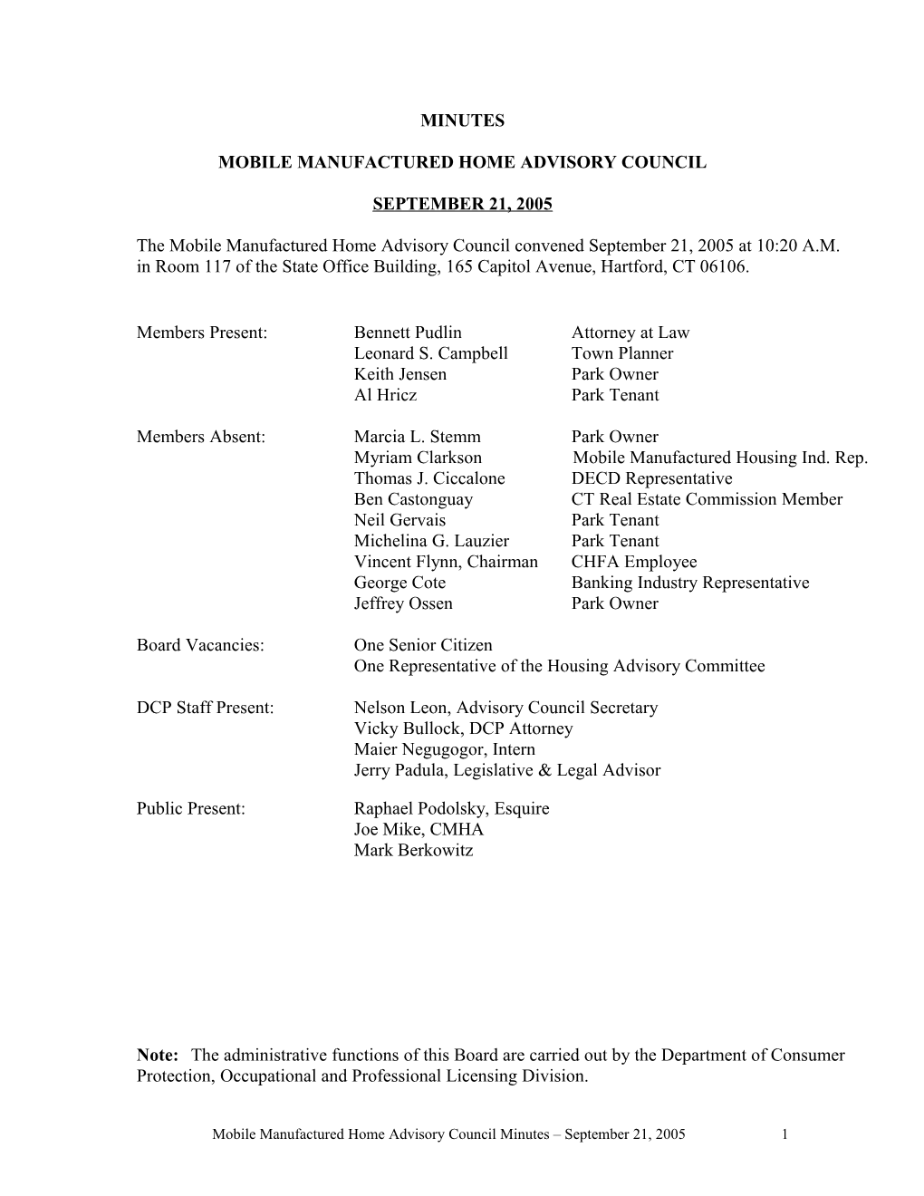 Mobile Manufactured Home Advisory Council