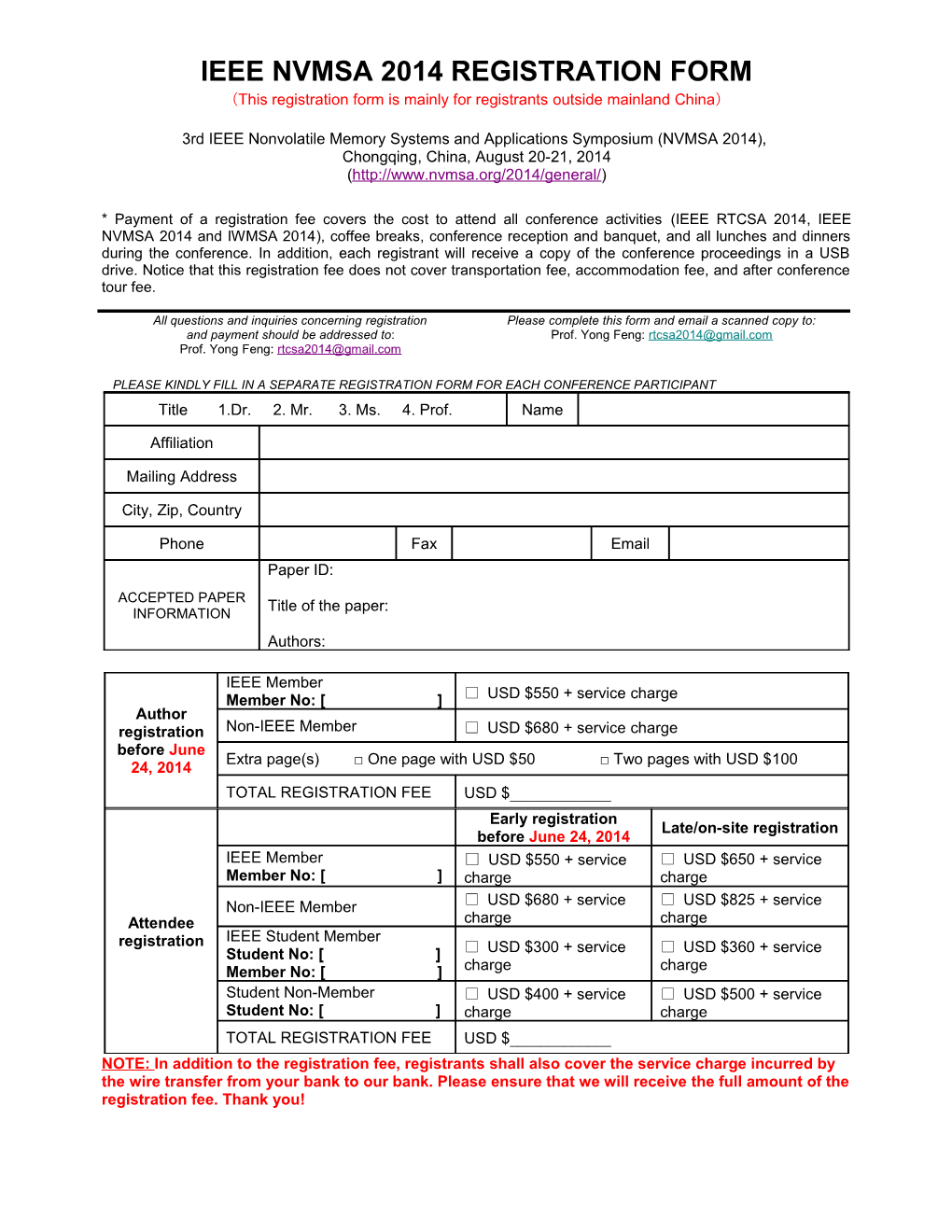 Ieee Nvmsa 2014 Registration Form