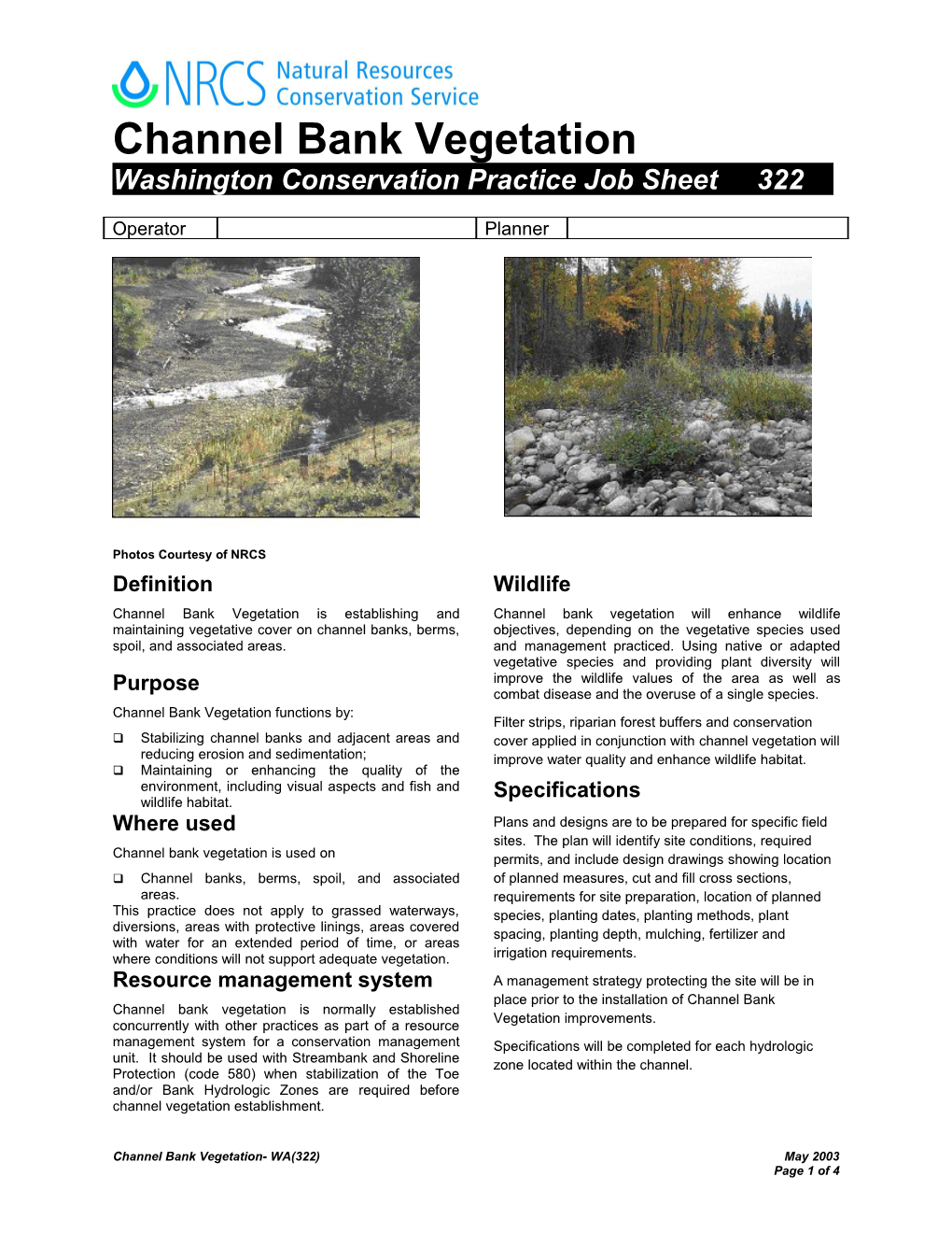 Washington Conservation Practice Job Sheet322