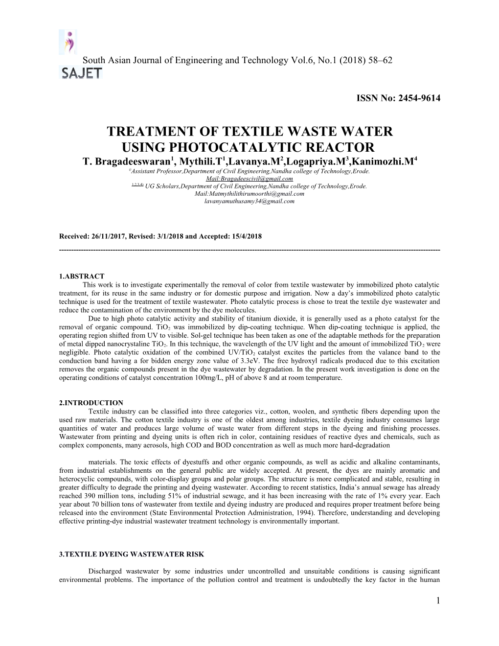Treatment of Textile Waste Water