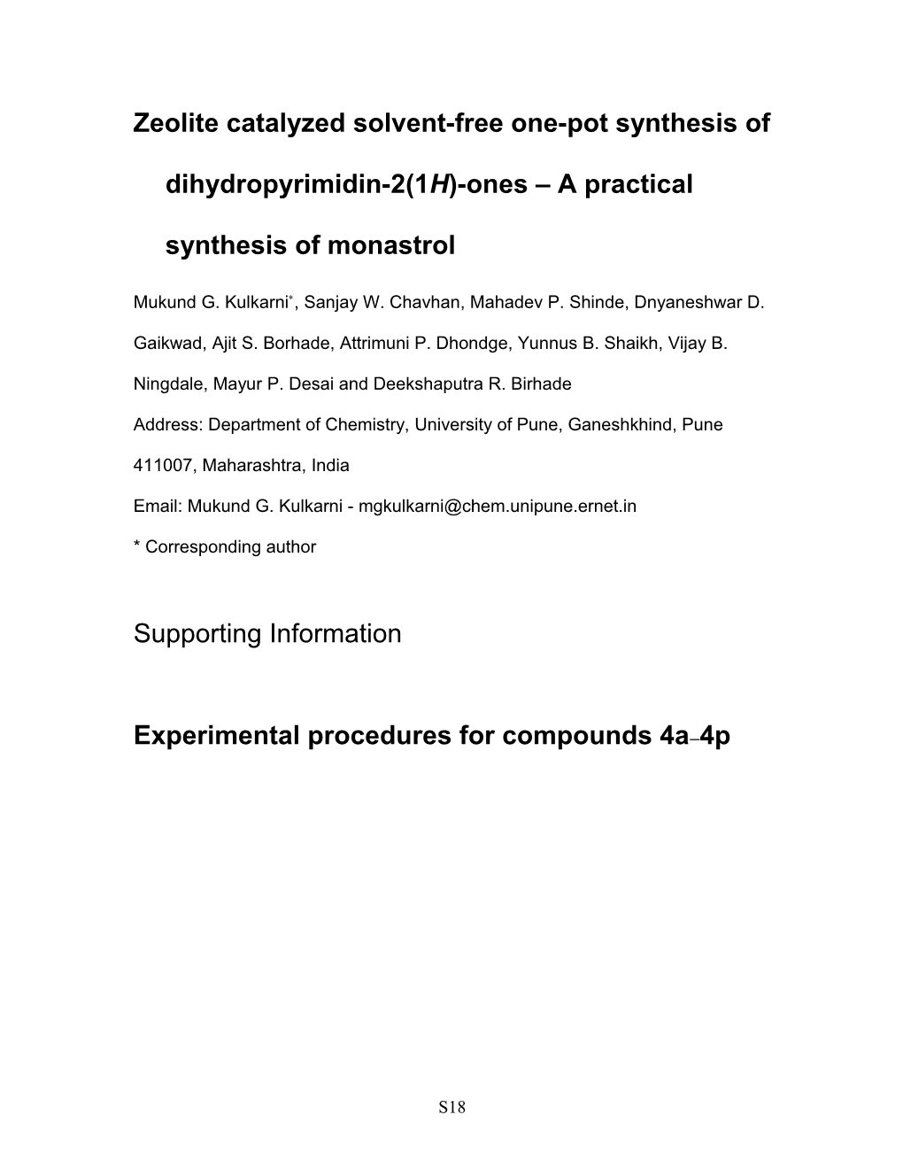 Zeolite Catalyzed Solvent-Free One-Pot Synthesis of Dihydropyrimidin-2(1H)-Ones a Practical