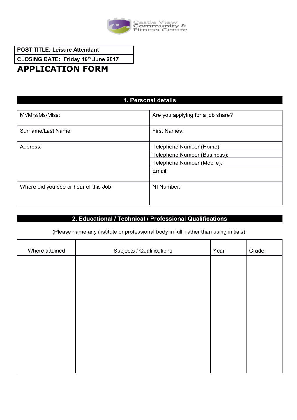 Job Application Form s15
