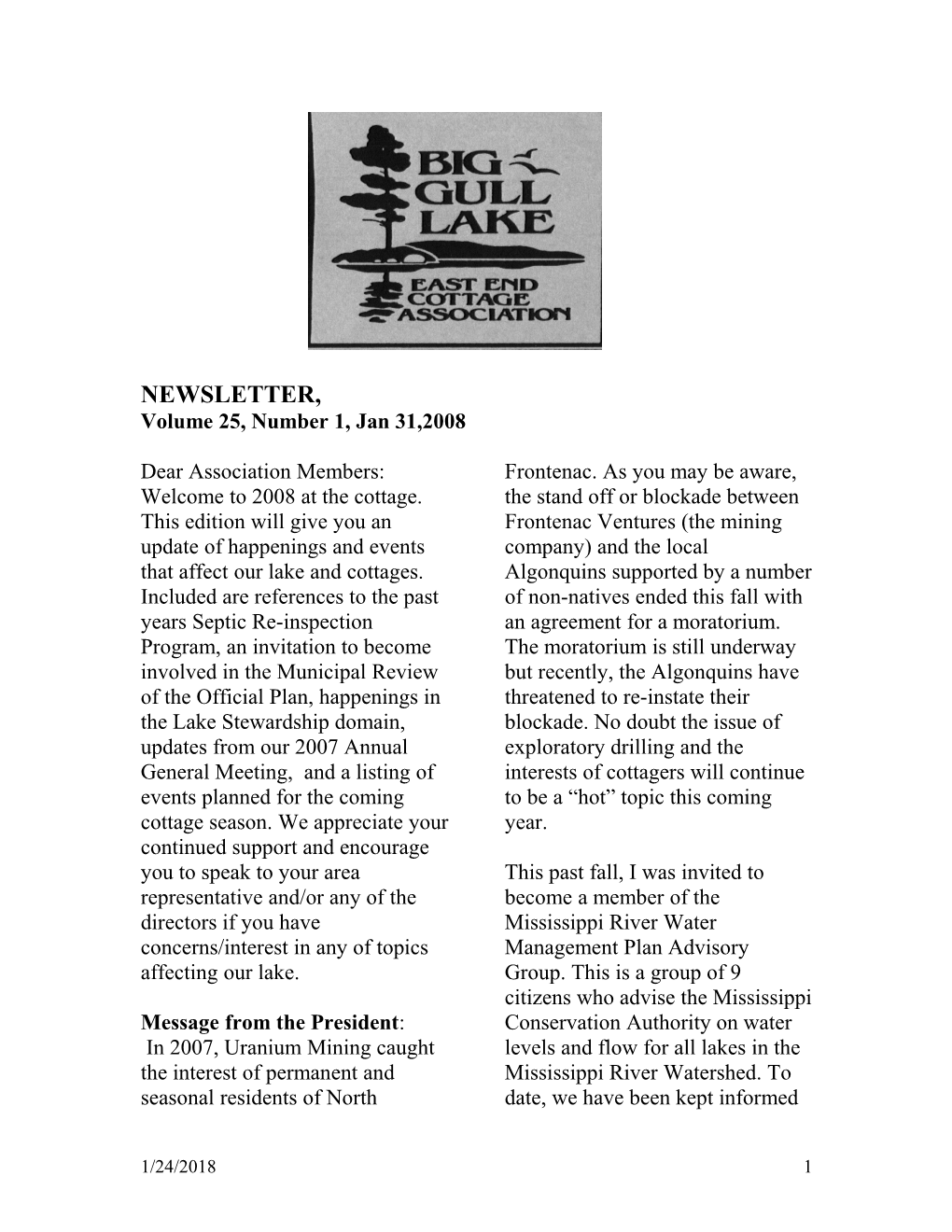 Big Gull Lake Newsletter