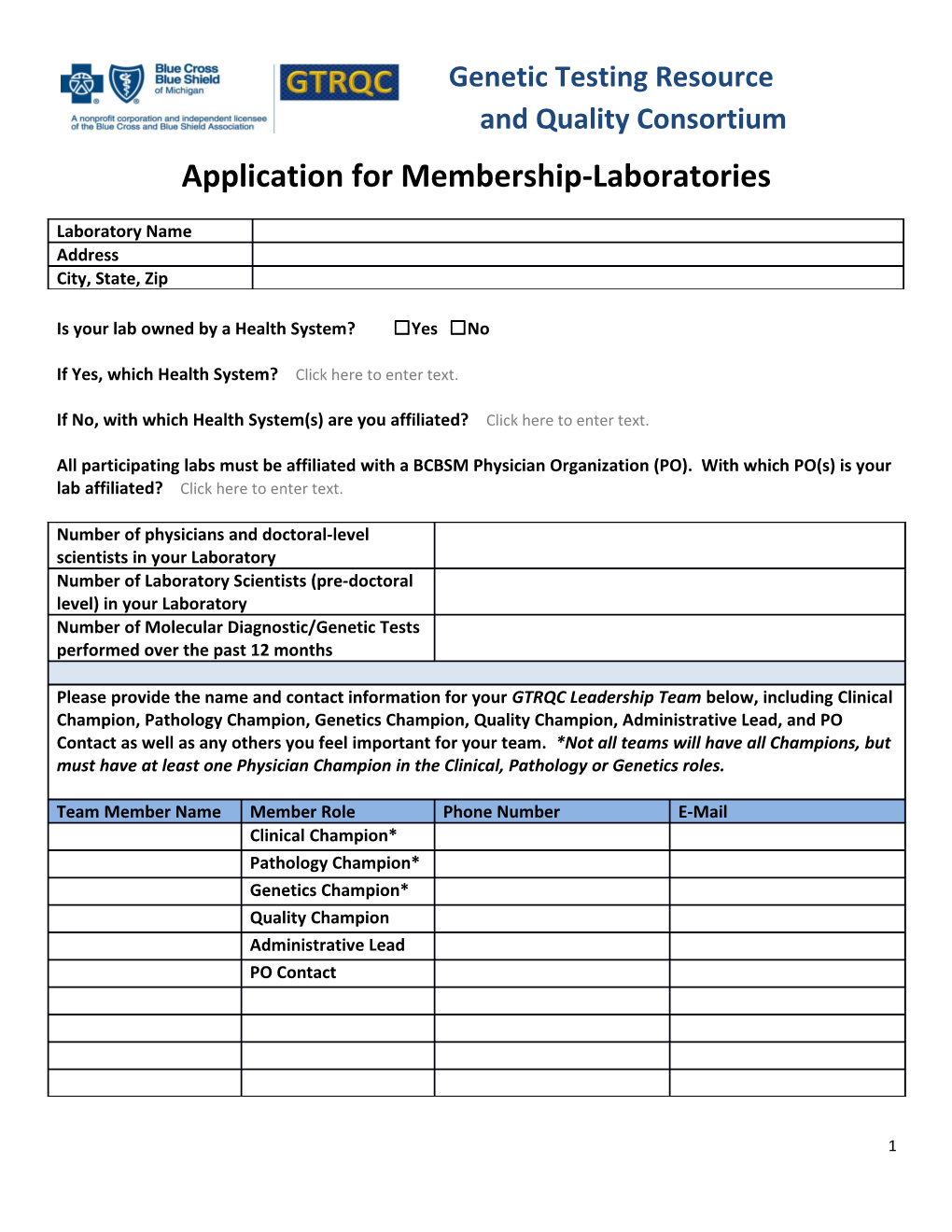 Application for Membership-Laboratories