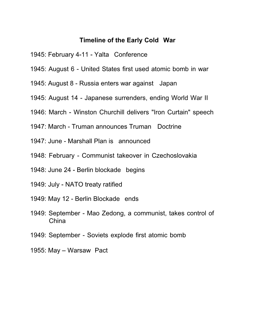 Timeline of the Early Cold War