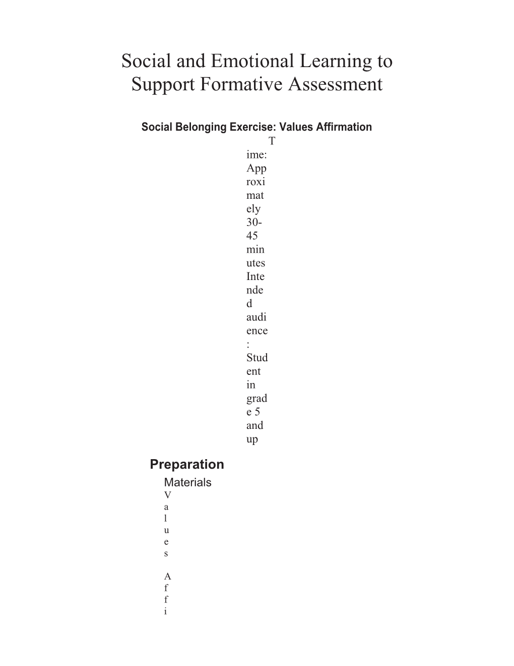 Social Belonging - Values Affirmation Exercise Instructions