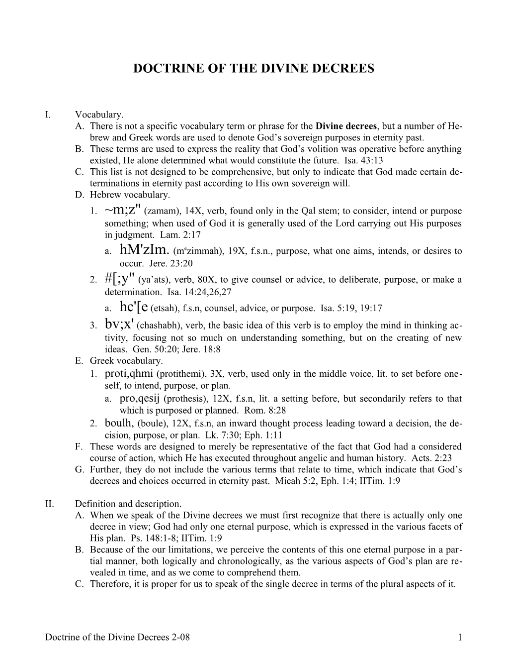 Doctrine of the Divine Decrees