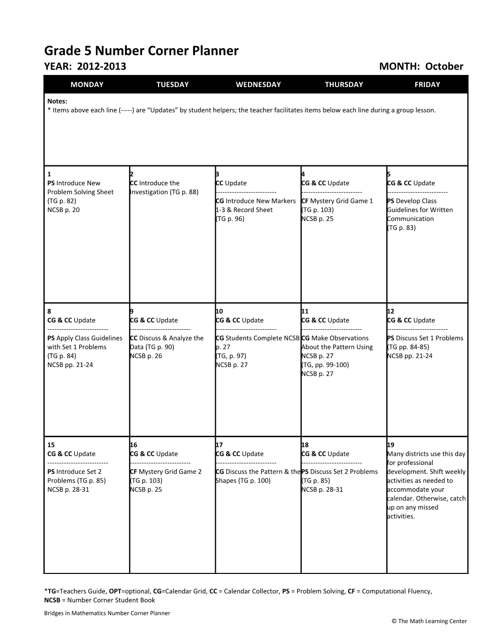 Kindergarten Number Corner Planner s3