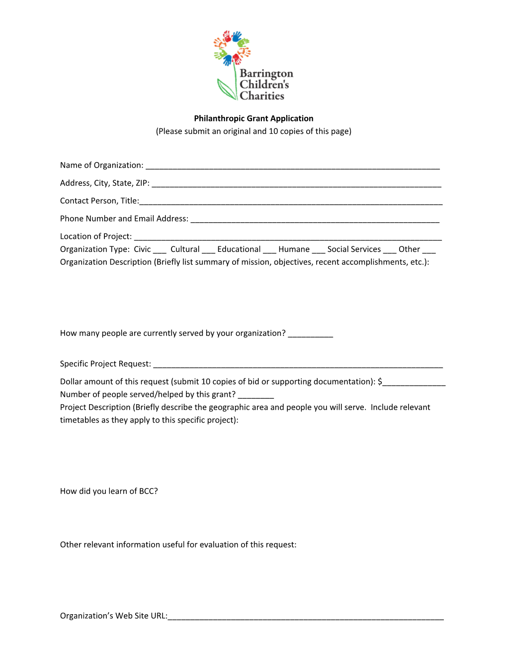 Philanthropic Grant Application