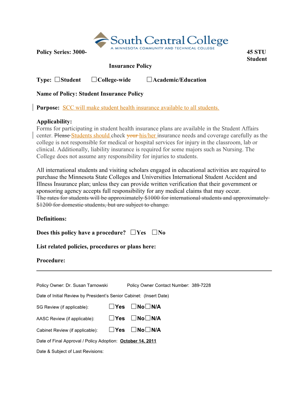 SCC Policy Template