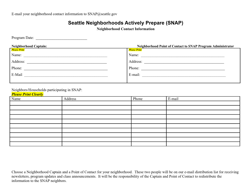 Seattle Neighborhoods Actively Prepare (SNAP)