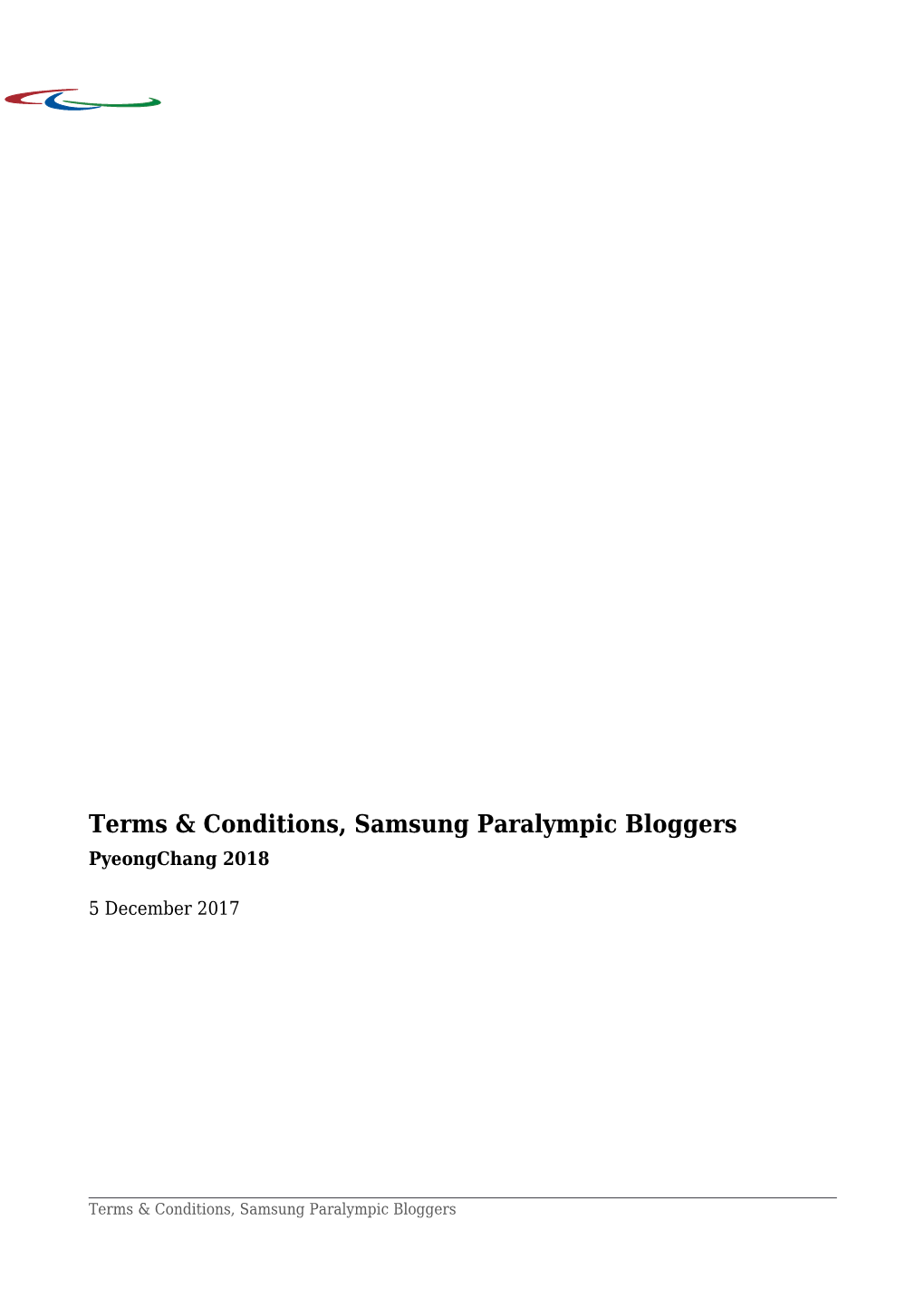 Terms & Conditions, Samsung Paralympic Bloggers